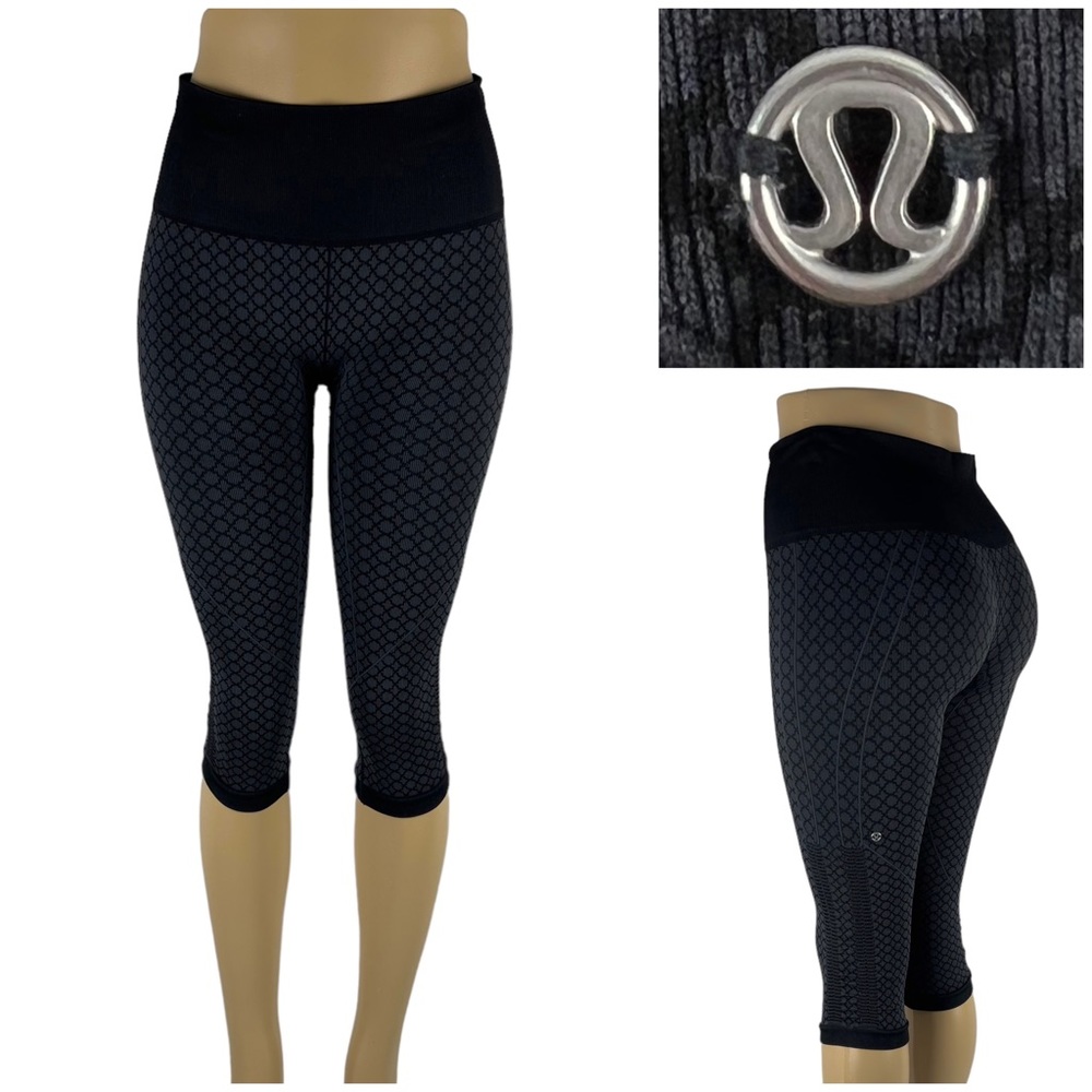 Lululemon Womens 6  Leggings In The Flow Crop Capri Gray Pants Gym Geometric